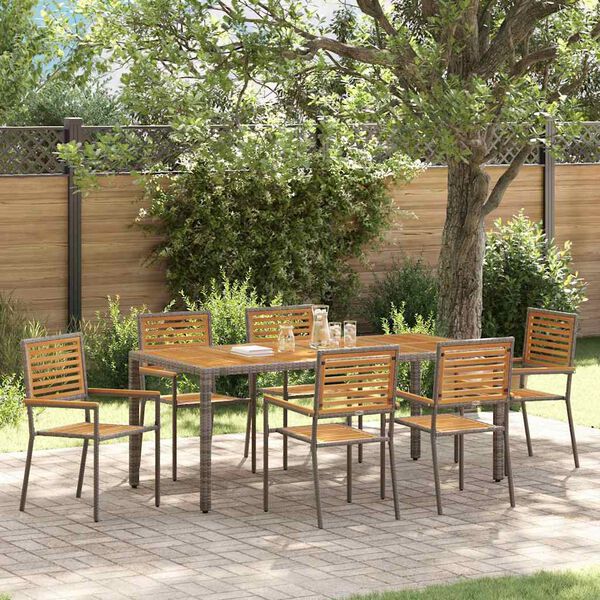 vidaXL Tuin Eetset 7 pcs Grijs 190 x 90 x 75 cm poly rattan