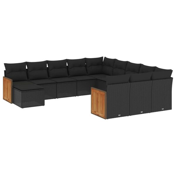 vidaXL 12-delige Loungeset met kussens poly rattan zwart