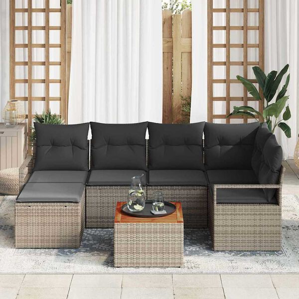 vidaXL Tuin Sofa Set met kussen 7 pcs Grijs Poly riet