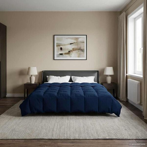 vidaXL Winter Dekbed Gekwilt Donkerblauw 200 x 220 cm Microfiber