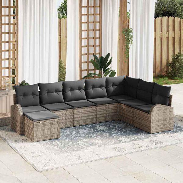 vidaXL Bankstel met kussen met opslag 8 pcs Grijs poly rattan