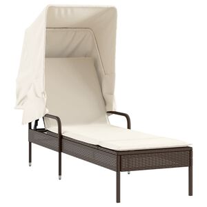 vidaXL Ligbed met luifel poly rattan bruin