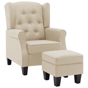 vidaXL Fauteuil met voetenbankje stof cr&egrave;mekleurig