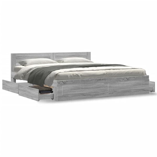 vidaXL Bedframe met hoofdeinde bewerkt hout grijs sonoma 200x200 cm