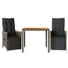 vidaXL 3-delige Bistroset met kussens poly rattan grijs