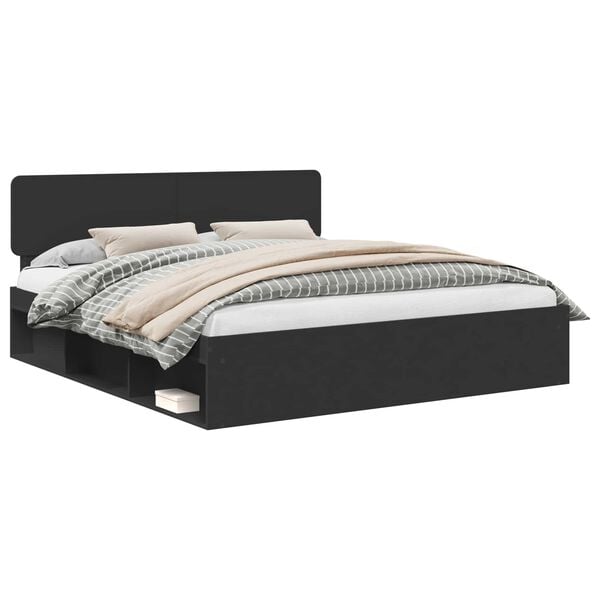 vidaXL Bedframe met hoofdeinde Zwart 200 x 200 cm Massief grenenhout