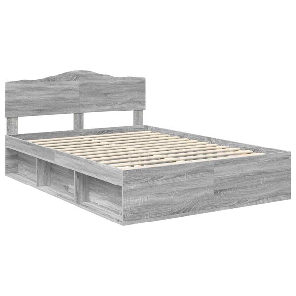 vidaXL Bedframe Grijs Sonoma 140 x 200 cm Massief grenenhout