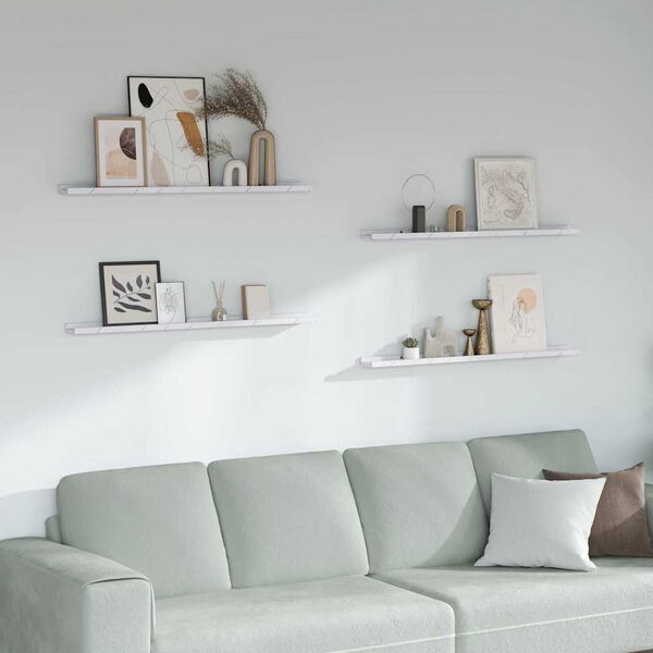 vidaXL Wandplank 4 pcs Wit Marmer 100 x 9 x 3 cm Bewerkt hout