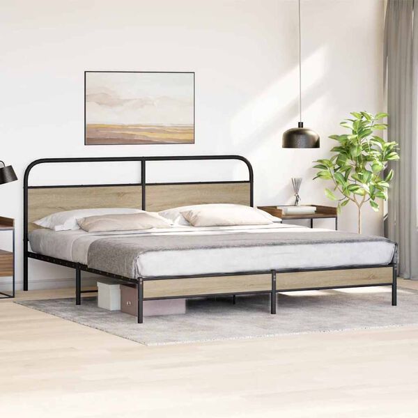 vidaXL Bedframe zonder matras metaal gerookt eikenkleurig 183x213 cm