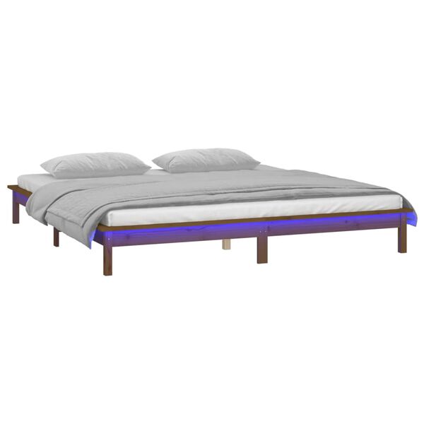 vidaXL Bedframe LED massief hout honingbruin 140x190 cm