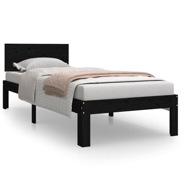 vidaXL Bedframe massief hout zwart 75x190 cm