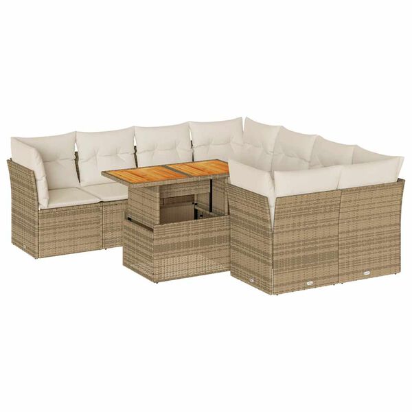 vidaXL 9-delige Loungeset met kussens poly rattan beige
