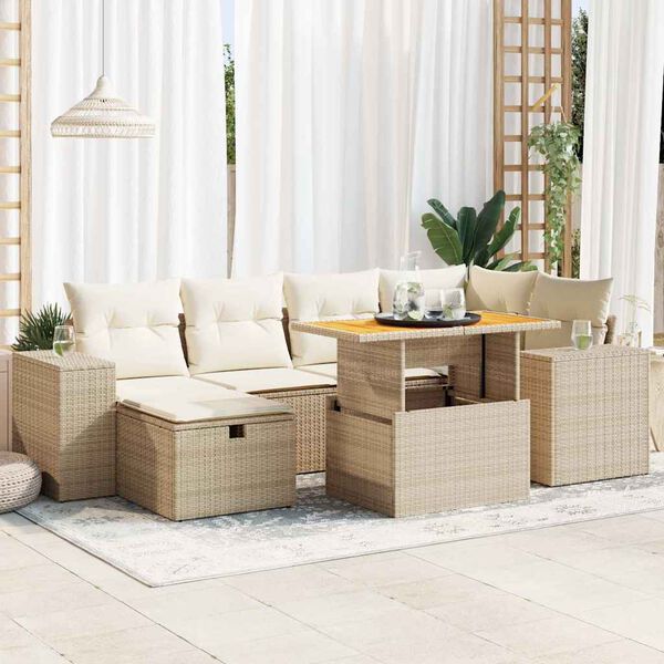 vidaXL 8-delige Loungeset met kussens poly rattan acacia beige