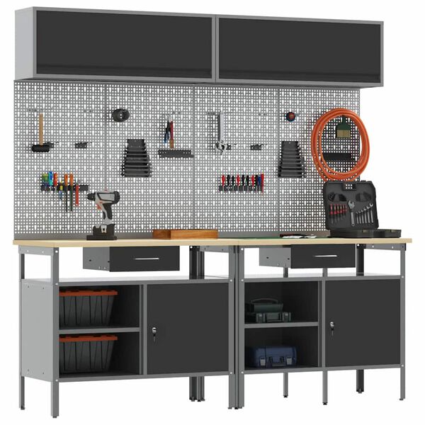 vidaXL Werkbankset met lade 8 pcs Zwart 200 x 55 x 200 cm Staal