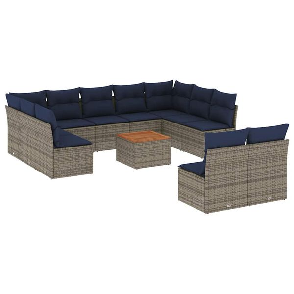 vidaXL 12-delige Loungeset met kussens poly rattan grijs