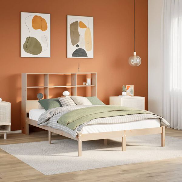 vidaXL Bed met boekenkast zonder matras massief grenenhout 150x200 cm