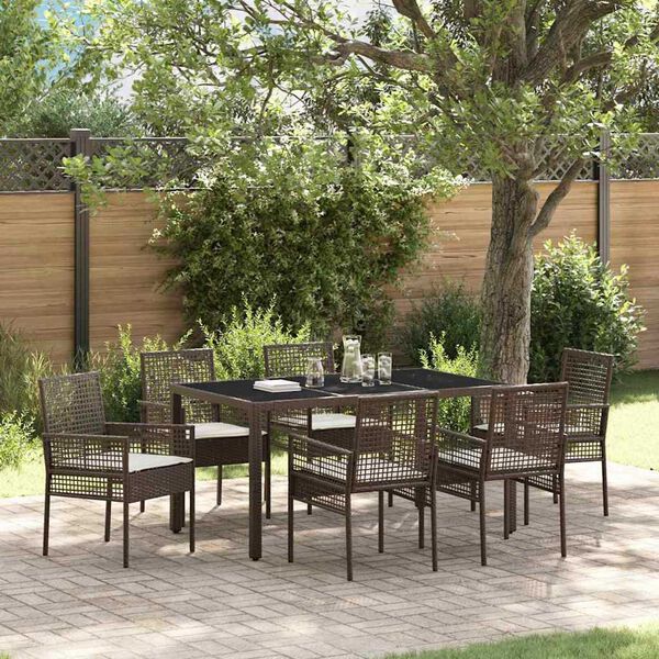 vidaXL Tuin eettafelset 7 pcs Bruin poly rattan