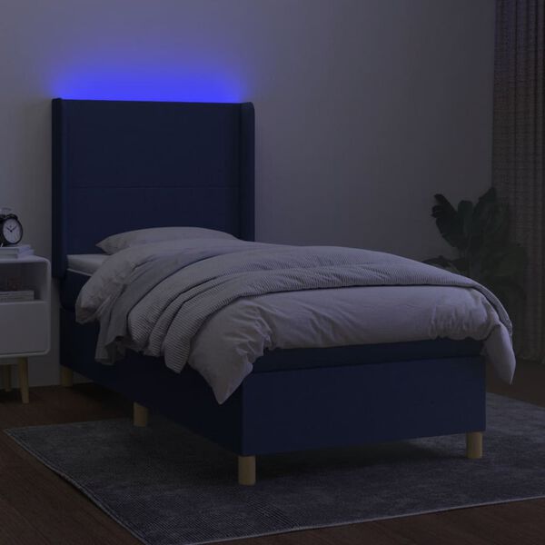 vidaXL Boxspring met matras en LED stof blauw 80x200 cm