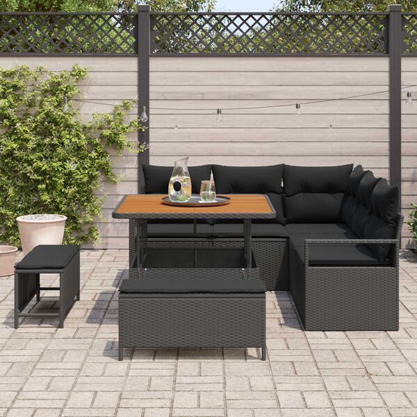 vidaXL Tuinbankenset met kussen 8 pcs Zwart poly rattan