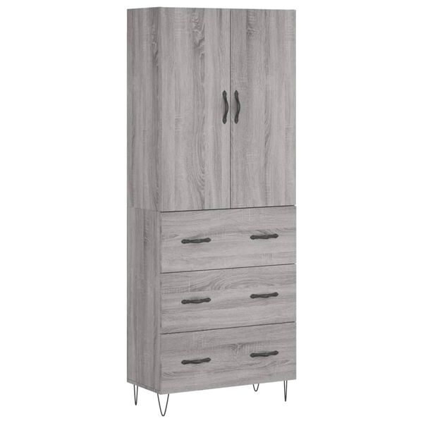 vidaXL Hoge kast 69,5x34x180 cm bewerkt hout grijs sonoma eikenkleurig