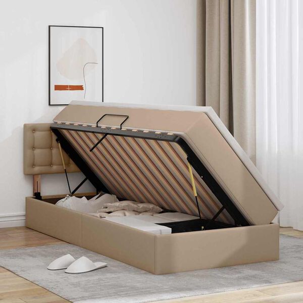 vidaXL Opslag bed met matras Cappuccino 90 x 190 cm Nep Leer