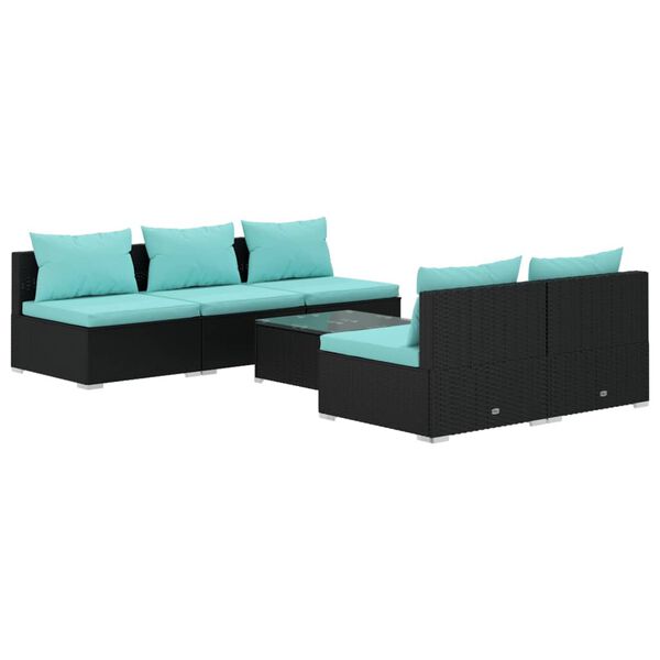vidaXL 6-delige Loungeset met kussens poly rattan zwart