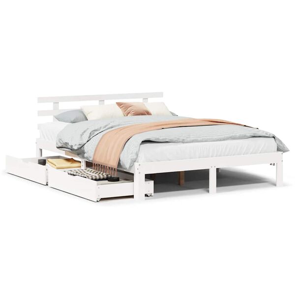 vidaXL Bedframe met lades massief grenenhout wit 135x190 cm