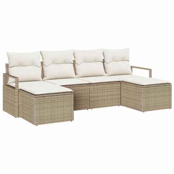 vidaXL Tuin Sofa Set met kussen met opslag 6 pcs Beige en Crème