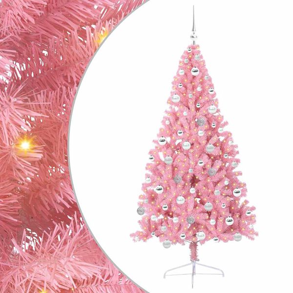 vidaXL Kunstmatig Voorverlicht Kerstboom met 300 LED Roze 180 cm PVC