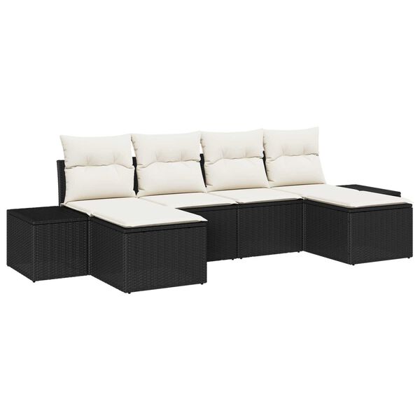 vidaXL Tuin Sofa Set met kussen 6 pcs Zwart poly rattan