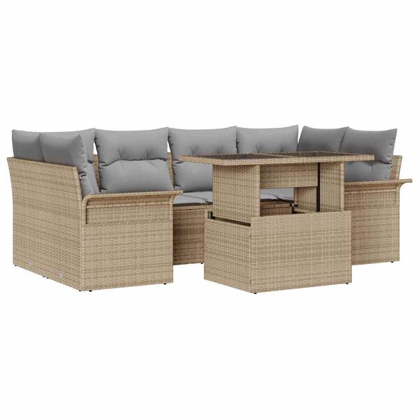 vidaXL Tuin Sofa Set met kussen met opslag 7 pcs Beige Poly riet
