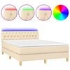 vidaXL Boxspring met matras en LED stof cr&egrave;mekleurig 140x200 cm