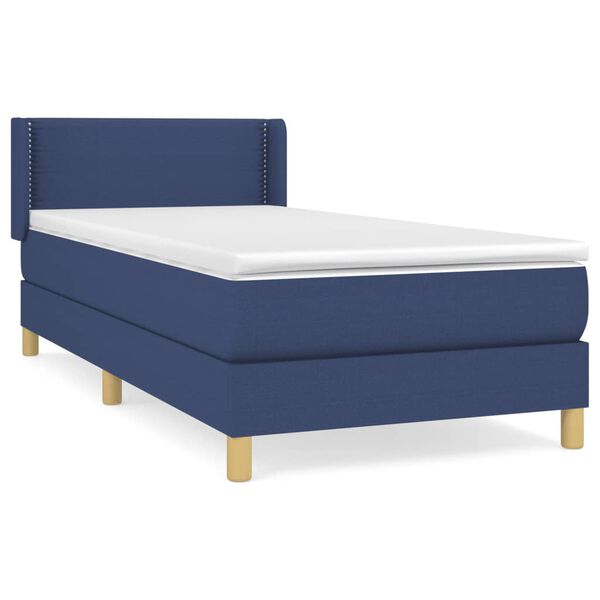 vidaXL Boxspring met matras stof blauw 90x200 cm