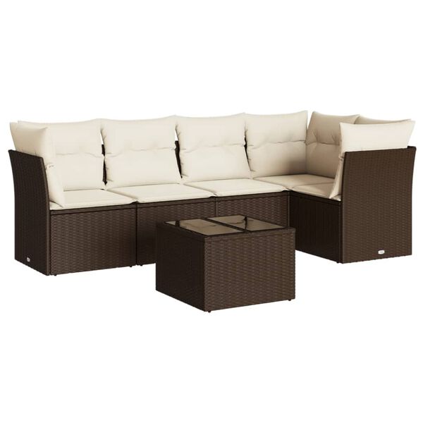 vidaXL 6-delige Loungeset met kussens poly rattan bruin
