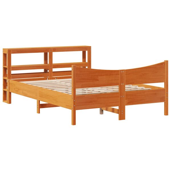 vidaXL Bedframe met hoofdbord massief grenenhout wasbruin 135x190 cm
