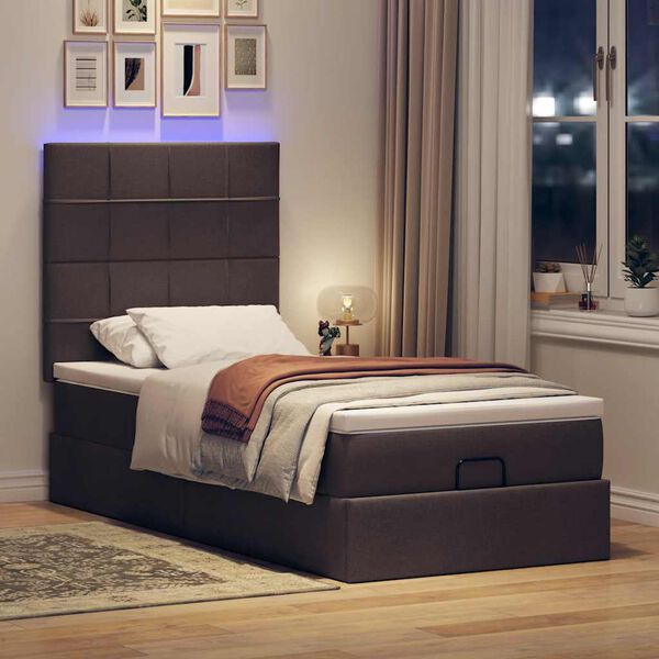 vidaXL Ottoman bed met matras en LED's 80x200cm stof donkerbruin