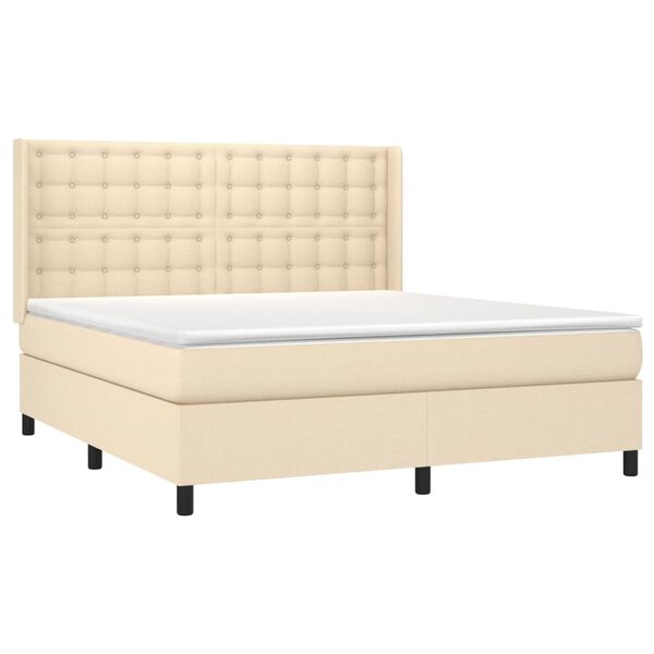 vidaXL Boxspring met matras en LED stof cr&egrave;mekleurig 180x200 cm