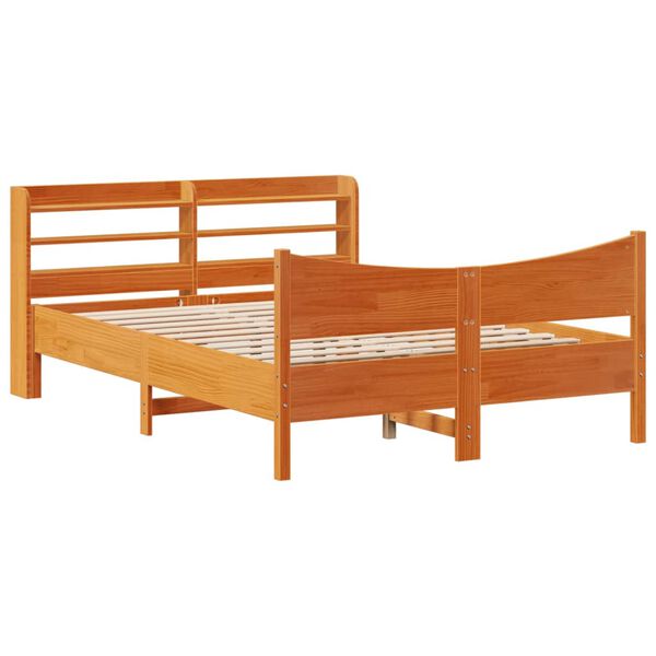 vidaXL Bedframe met hoofdbord massief grenenhout wasbruin 150x200 cm