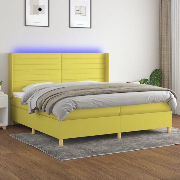vidaXL Boxspring met matras en LED stof groen 200x200 cm