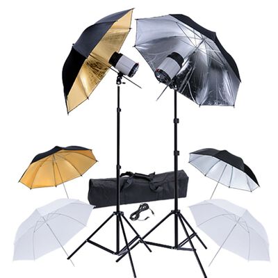 Fotostudio set 2x flitser 2x statief 6x flits paraplu