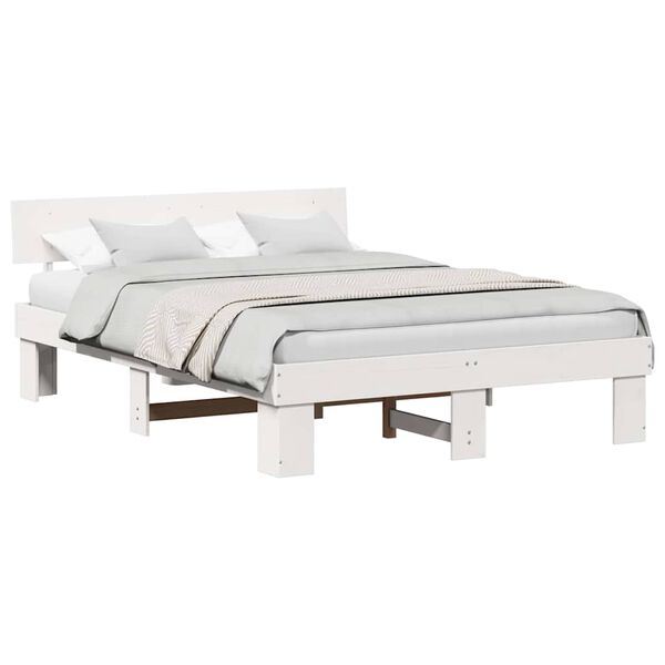 vidaXL Bedframe met hoofdeinde Wit 140 x 200 cm Massief grenenhout