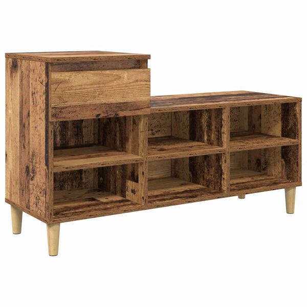 vidaXL Schoenenkast met lade Oudhout 102 x 36 x 60 cm Bewerkt hout