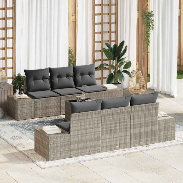 vidaXL Tuin Sofa Set met kussen 7 pcs Lichtgrijs poly rattan