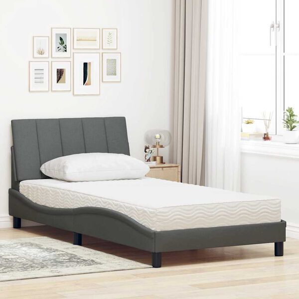 vidaXL Bed met matras "Hanko" stof donkergrijs 100x200 cm