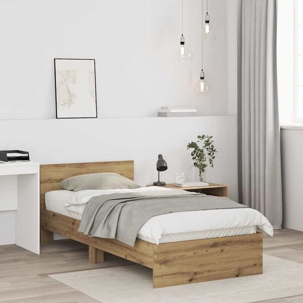 vidaXL Bedframe met hoofdeinde Artisan Eiken 90 x 200 cm Bewerkt hout