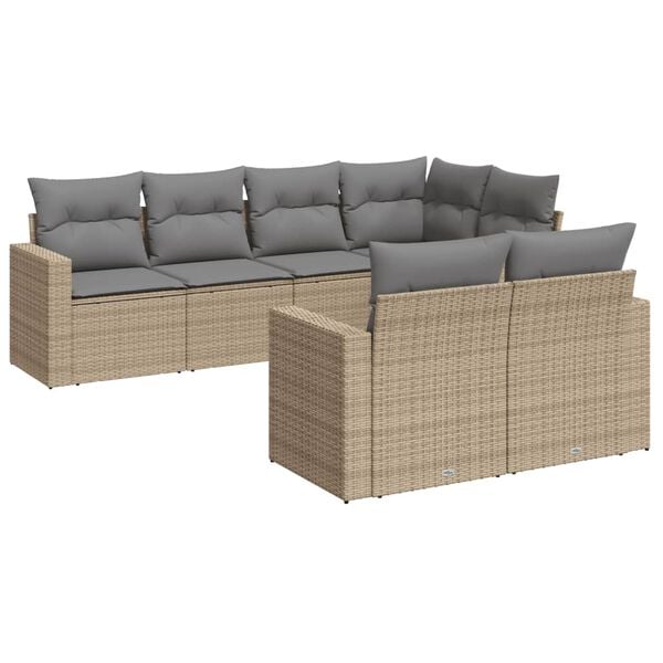 vidaXL 7-delige Loungeset met kussens poly rattan beige