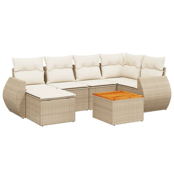 vidaXL 7-delige Loungeset met kussens poly rattan beige