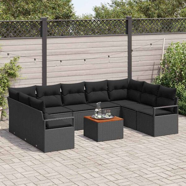 vidaXL Tuinbankenset met kussen 10 pcs Zwart poly rattan