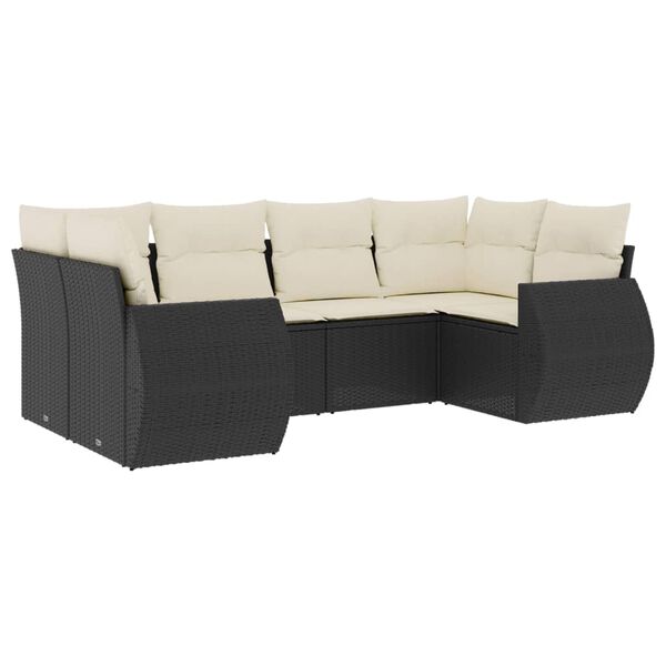 vidaXL 6-delige Loungeset met kussens poly rattan zwart