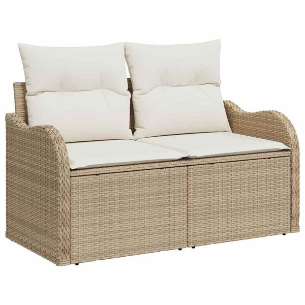 vidaXL Tuin Sofa Set met kussen met kussen 7 pcs Beige Poly Rattan